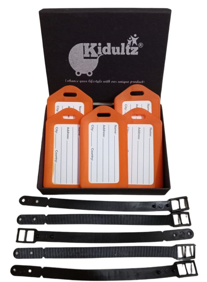 Kidultz Luggage Tags with Premium Strap for Travel suitcases, School Bags, etc..for Easily Identification of Bags(Pack of 5) (Orange) - Image 1